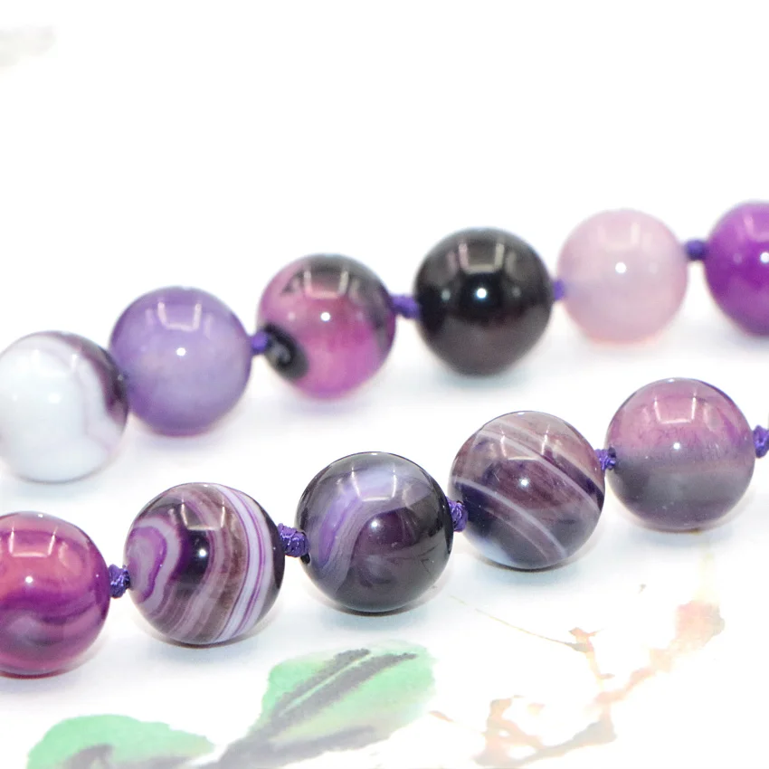 WUBIANLU 6-12mm Natural Purple Agates Pink Onyx Stripe Round Beads Necklace Women Jades Findings Wholesale (145)