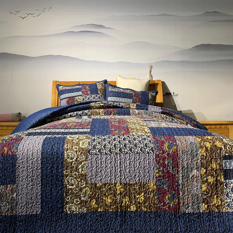 CHAUSUB Cotton Bedspread Quilt Set 3pcs/2pcs Handmade Patchwork Coverlets Pillowcase King Queen Twin Size Summer Quilts