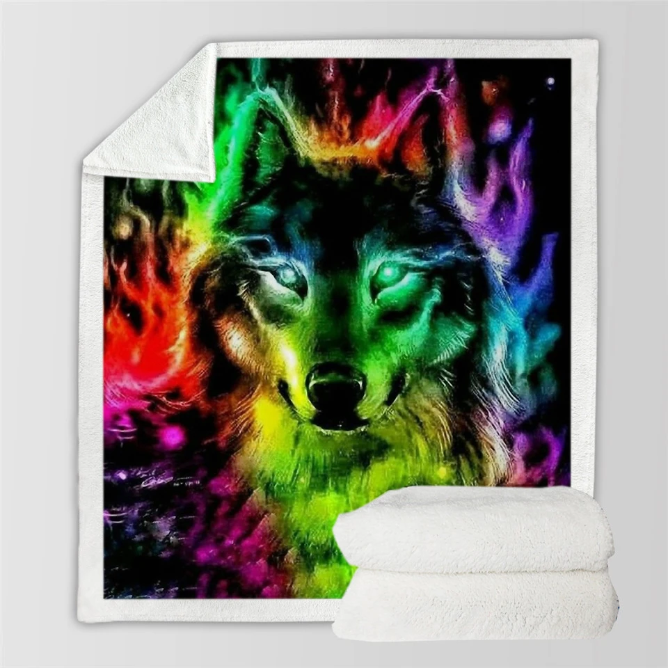 

DIY Wolf Head Wool Plush Blanket Super Comfortable Fabric Thin Blanket Spring and Autumn Shawl Beach Towel Blanket Bed Fluffy