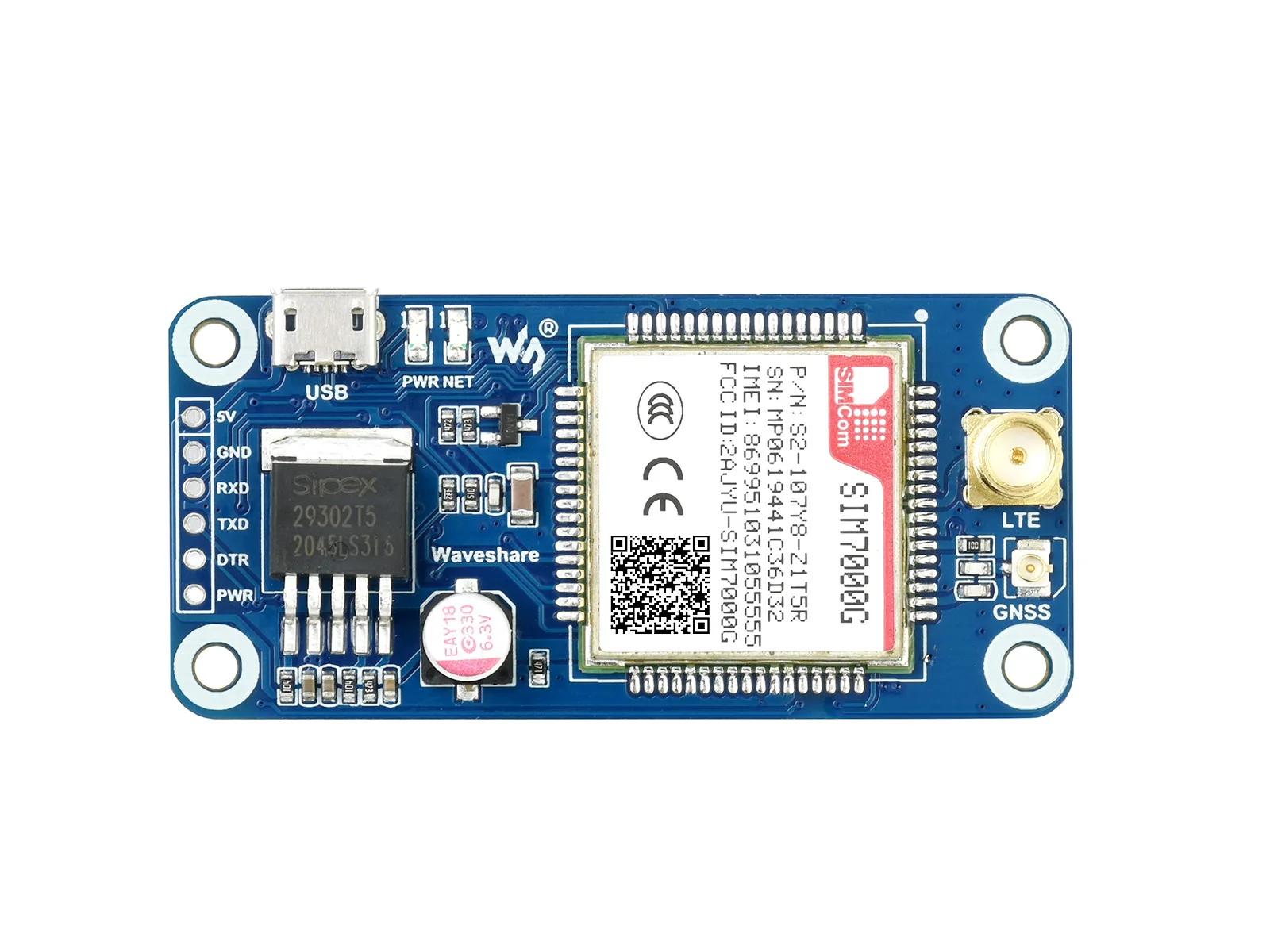 󽺺 , GNSS, ۷ι   SIM7000G NB-IoT / Cat-M / EDGE / GPRS HAT
