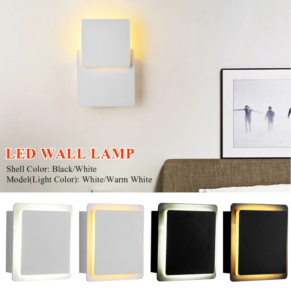 

Modern Simple Square LED Wall Lamp Bedroom Corridor Lighting Fixture 360 Degree Rotatable Indoor Study Living Room Wall Light