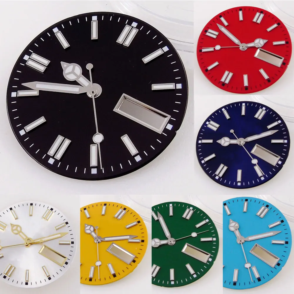 

29mm Multi Color Watch Dial Watch Face With Hands Fit For NH36/NH36A Date/Day Calendar Window Blue/Black/Green/Gold/Silver