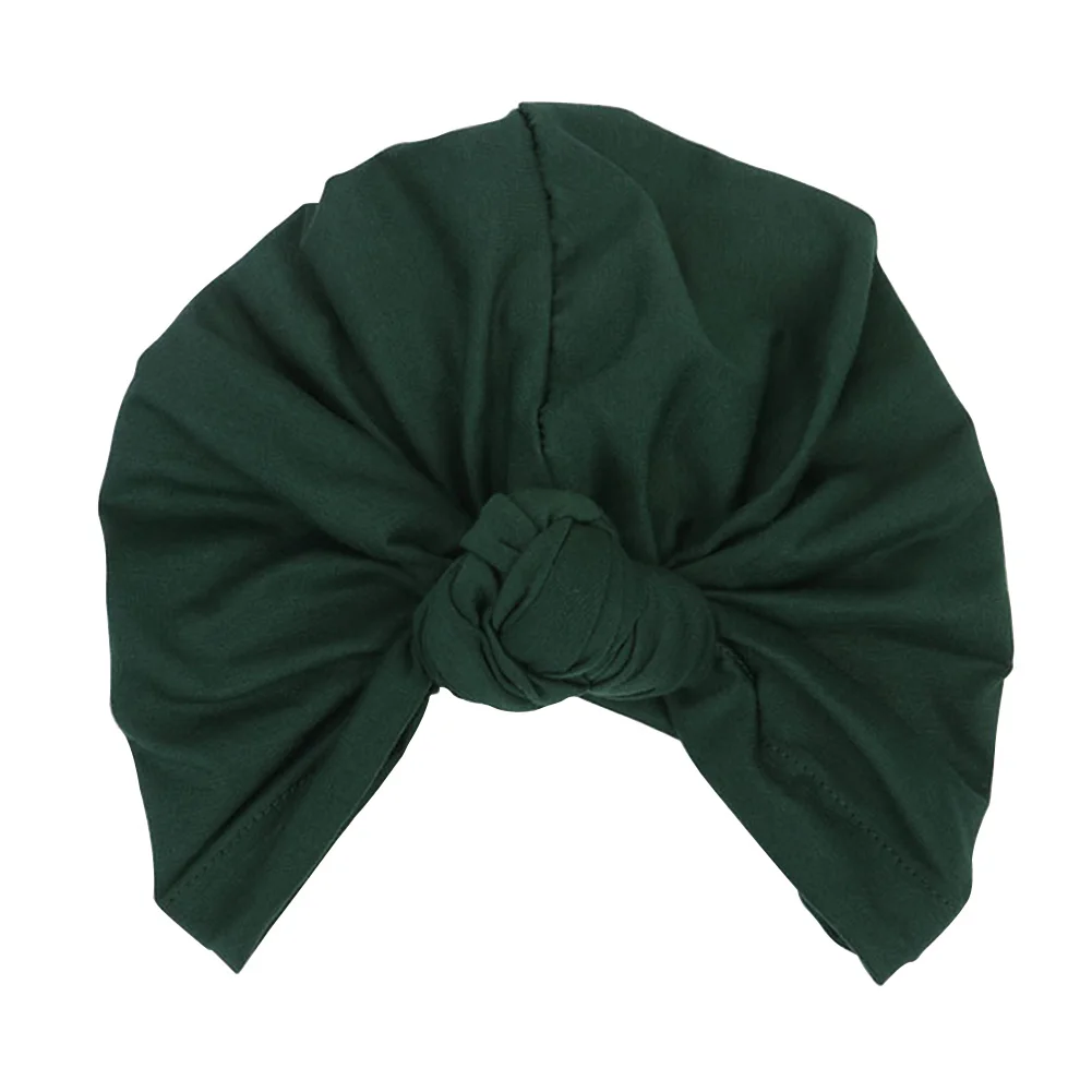 Dark Green Женская Осенняя мягкая шапка-тюрбан с узлом, эластичная Шапка-тюрбан, индийская хлопковая смесь, аксессуары, модная однотонная Кепка chemo, повязки на голову - Цвет: Dark Green