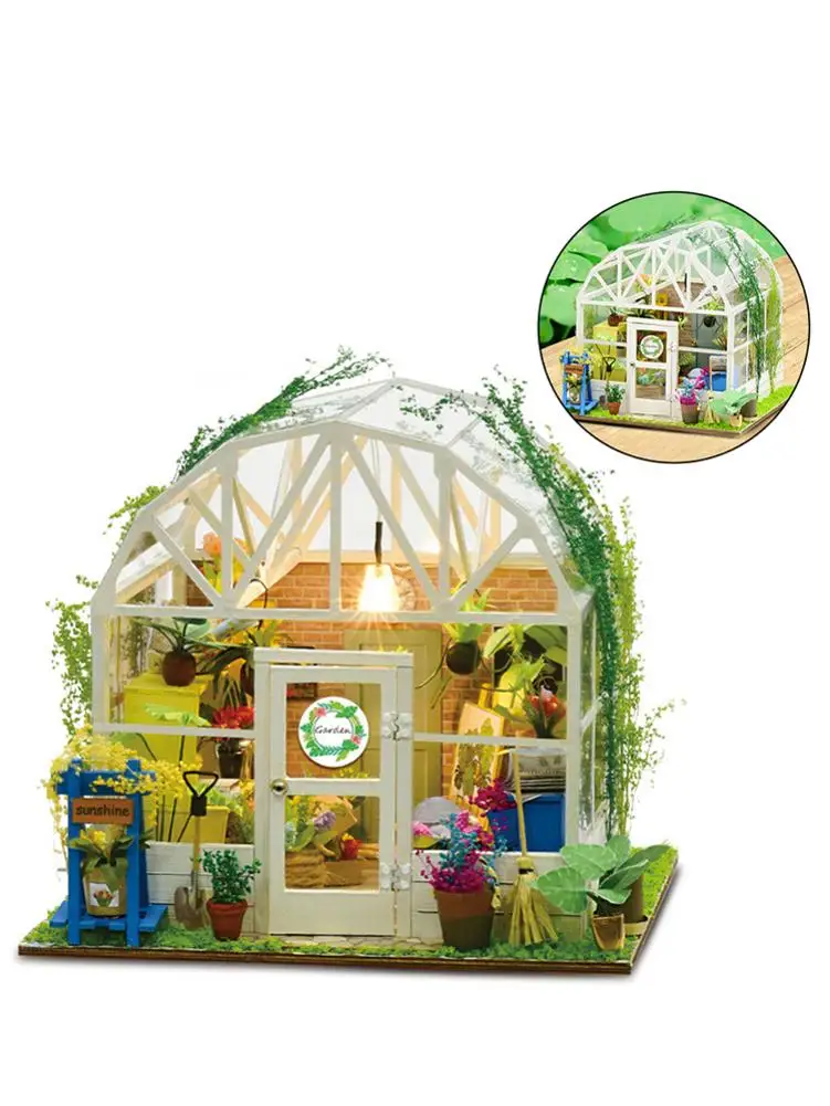 Деревянная игрушка Diy Кукольный дом миниатюрная шкатулка головоломка Кукольный дом Diy художественная световая мебель цветочный торт магазин модель подарок игрушка для детей