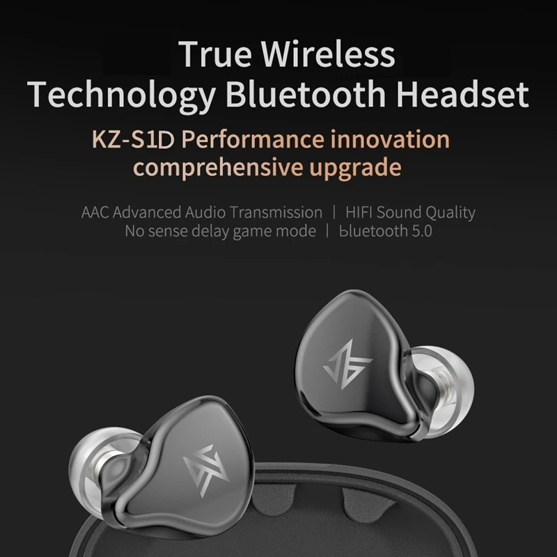 KZ S1D TWS беспроводные bluetooth наушники 5,0 HiFi Звук Наушники Динамический драйвер сенсорное управление игровая гарнитура для iOS Xiaomi huawei