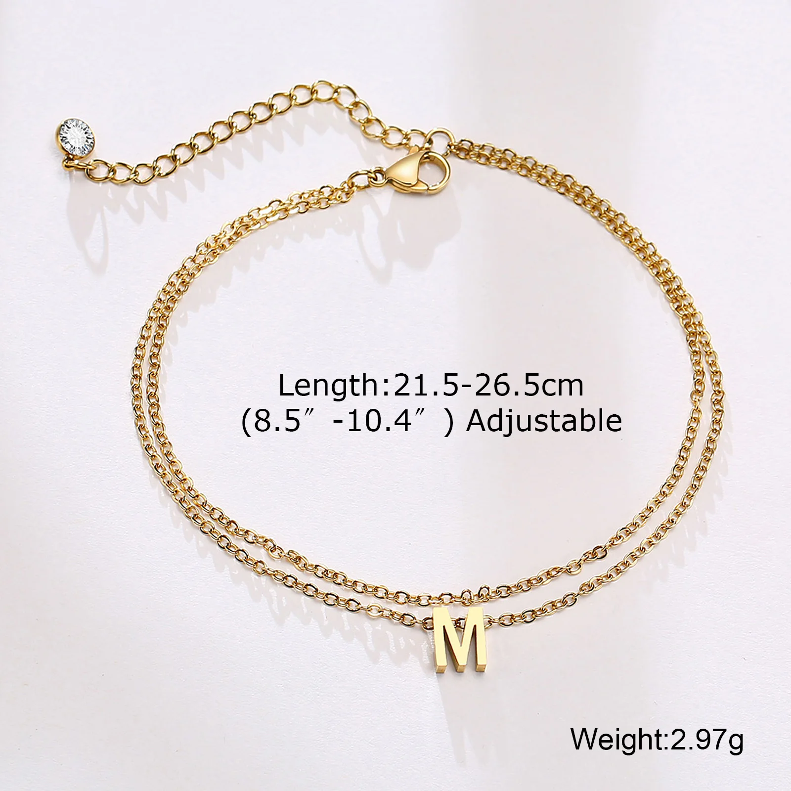 MONOZO Cavigliera Donna Oro 14k Con Iniziale – Lettera Alfabeto, Regolabile, Acciaio Inossidabile