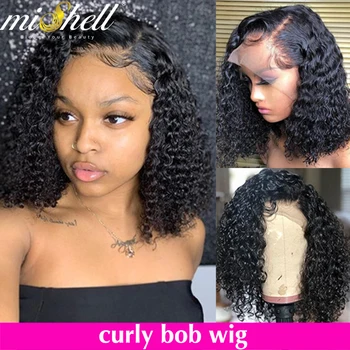 

Mishell Jerry Curly Short Bob 4x4 Lace Front Human Hair Wigs PrePlucked For Black Women Kinky Deep Water Wave Frontal Virgin Wig