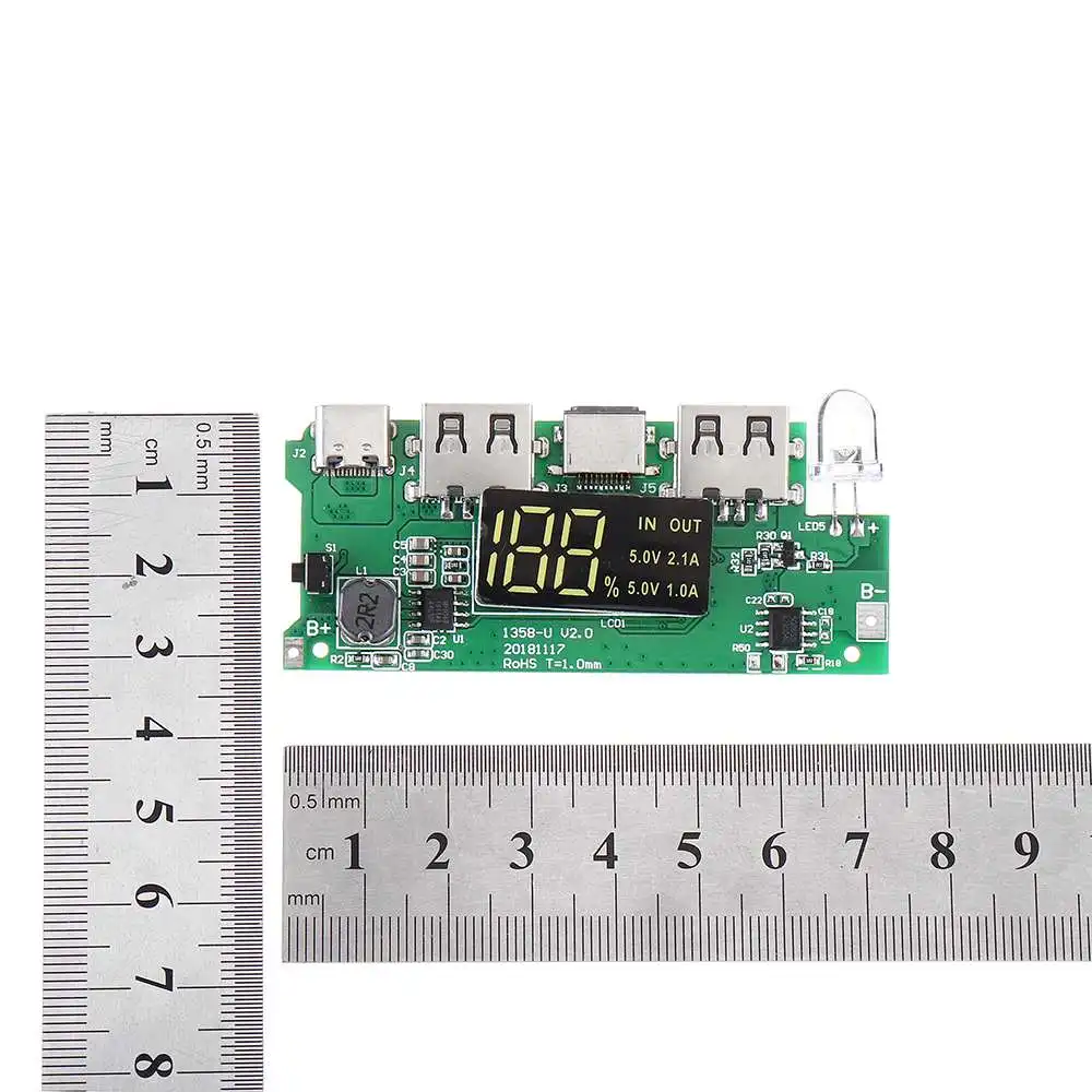 5 в 2,1 А двойной USB Micro type-C для DIY power Bank 18650 зарядная плата с светодиодный защитой от перезаряда и короткого замыкания