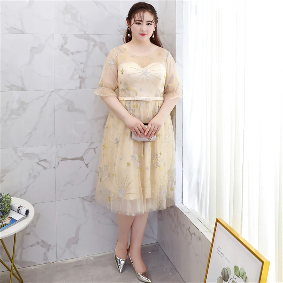 Платье для выпускного вечера, короткое, со звездами, с вышивкой, Vestidos De Gala T306, размера плюс платья цвета шампанского, женские вечерние, вечерние, с коротким рукавом, платье для выпускного вечера