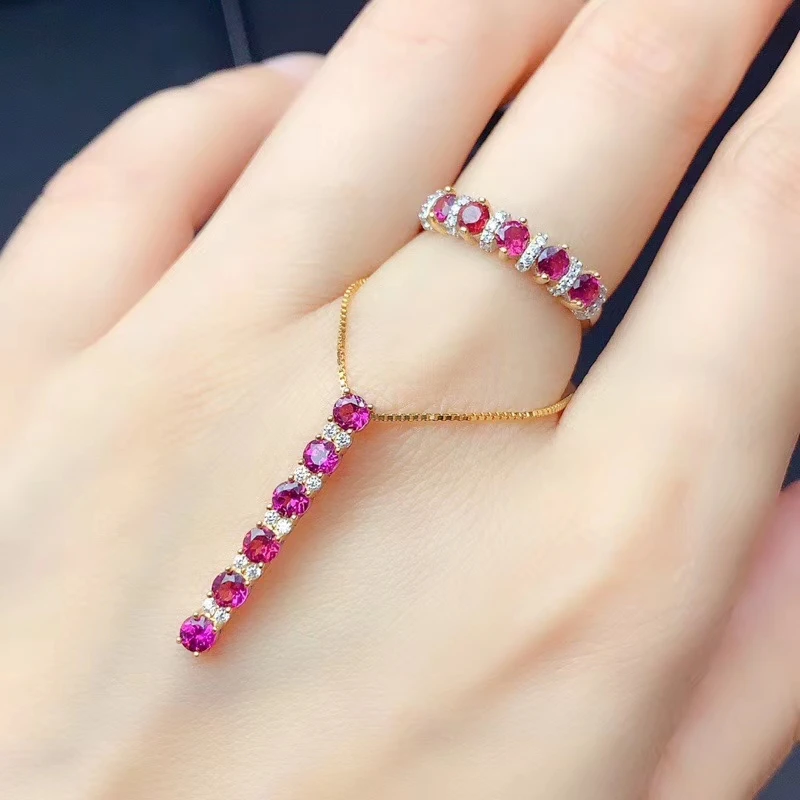MeiBaPJ Fine Quality Natural Mozambiqu Garnet Gemstone Trendy Jewelry set for Women Real 925 Sterling Silver Charm | Украшения и