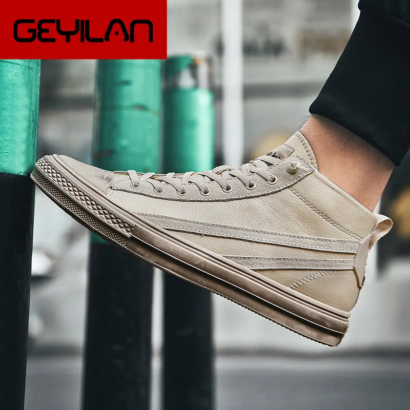 

Leather Men Shoes High top Sneakers Casual Men White Shoes Genuine Leather Men Footwear Brand Male Korean Version Shoes