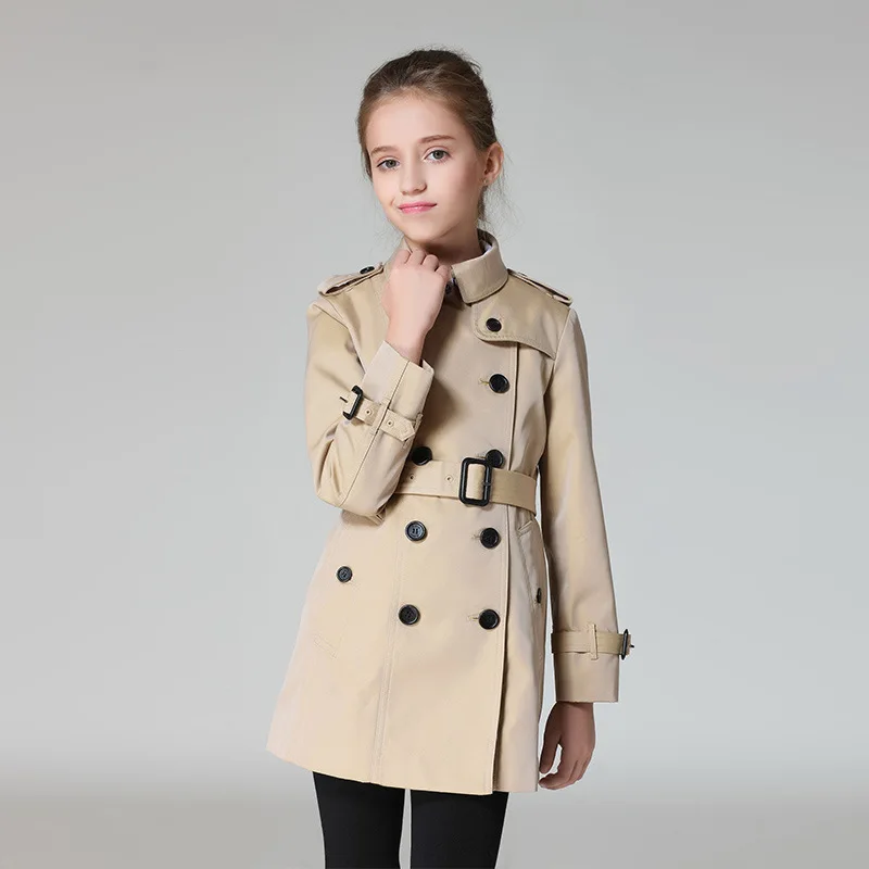 

New Style Big Boy Coat Double Breasted Girls' Wind Coat Mid-length Kids' Overcoat Slim Fit Tops