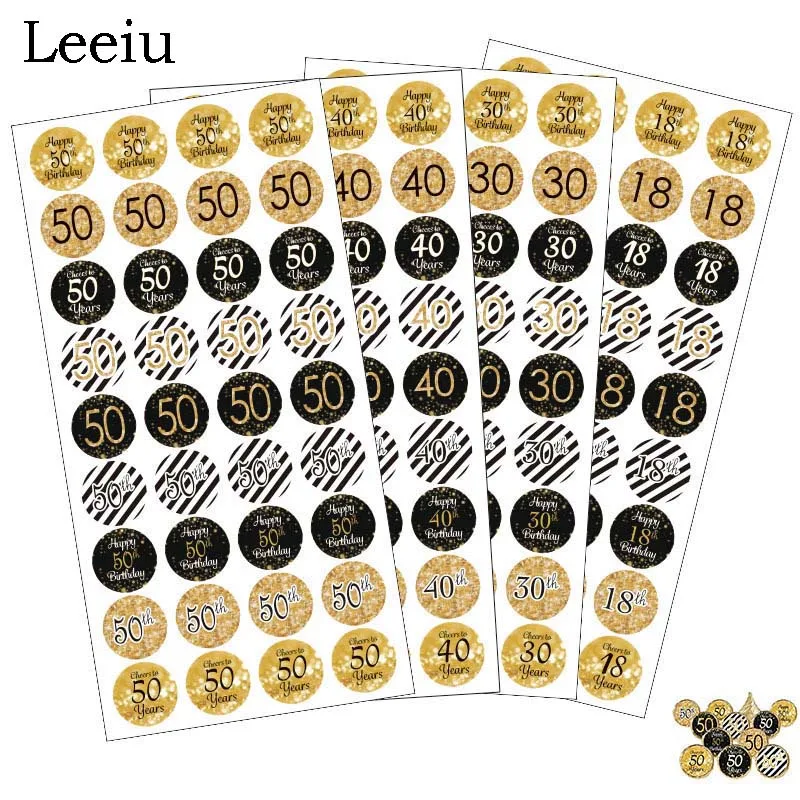 Leeiu 216 шт золотисто-черные наклейки на 30 дней рождения, на 30 лет, на день рождения, для украшения, Подарочная коробка, бумажные наклейки, для взрослых, вечерние