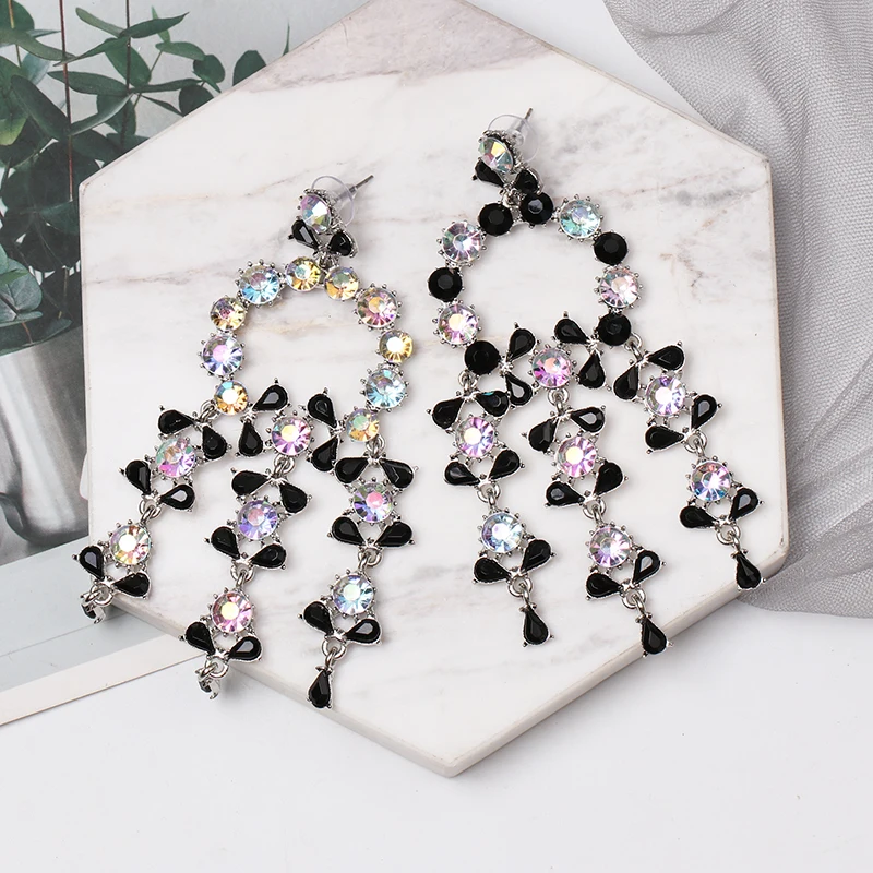 JURAN ZA Роскошные богемные Свадебные стеклянные висячие серьги с кристаллами для женщин девушки вечерние блестящие массивные Серьги-кисточки