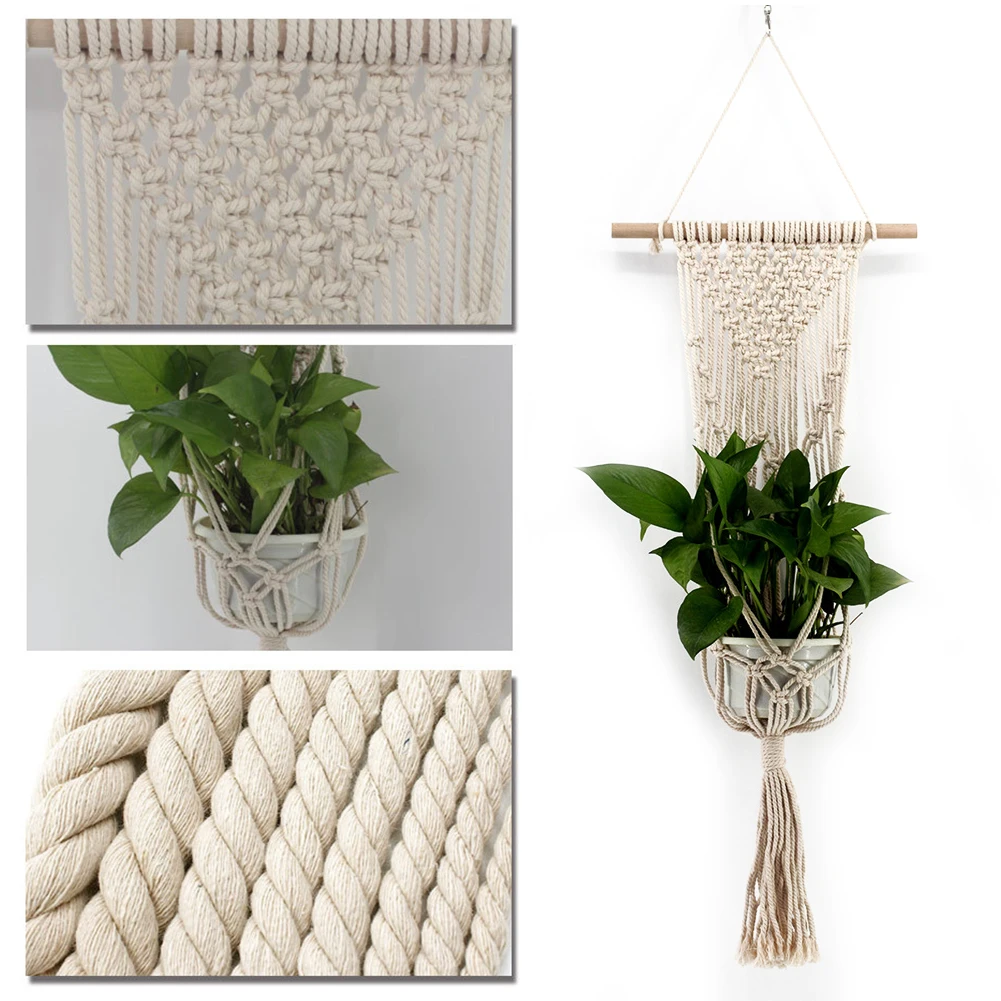 Knitting Plant Tapestry Hanger Flowerpot Basket Rope Art Handmade Woven Home Decor Pocket Bohemian Macrame Net Bag Wall Hanging