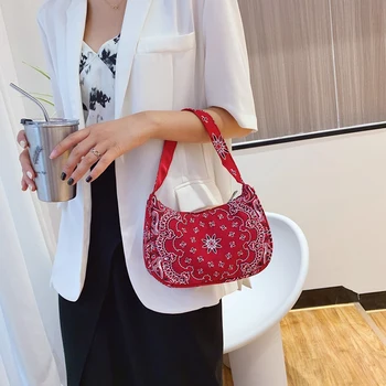 

Lady Small Retro Ethnic Women Handbag Totes Flower Print Canvas Underarm Shoulder Bag Totes Fashion Exquisite Shopping Bag 2020