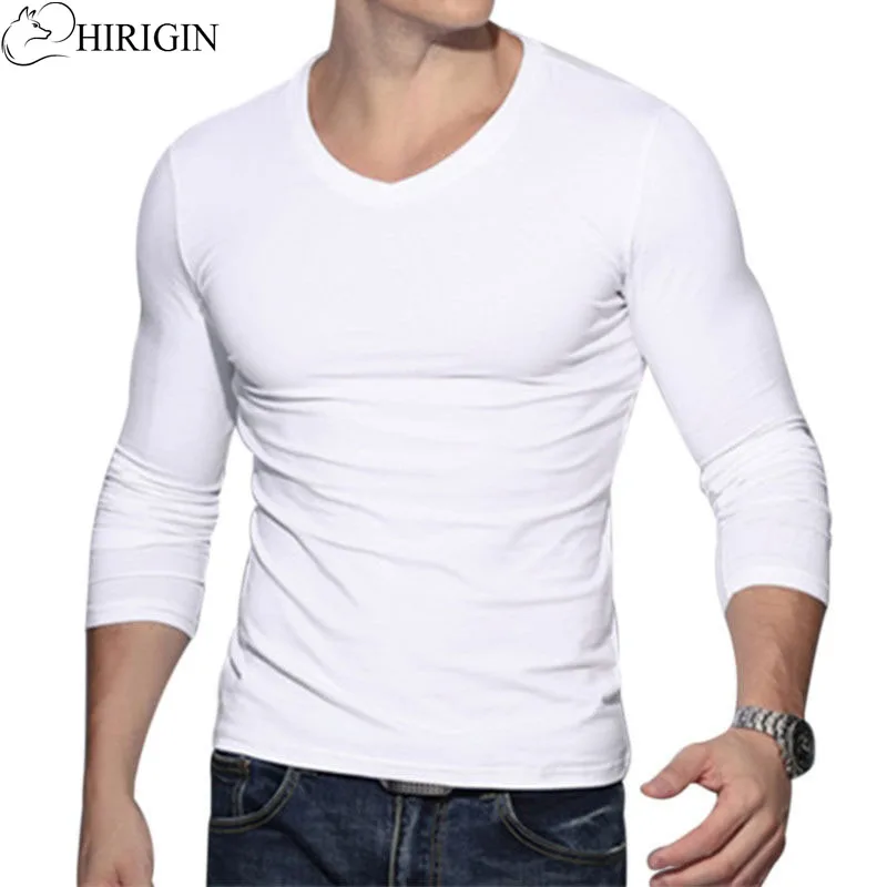 BasicT Shirt Men Vintage Long Sleeve Solid Color Muscle Fit Tshirts Men ...