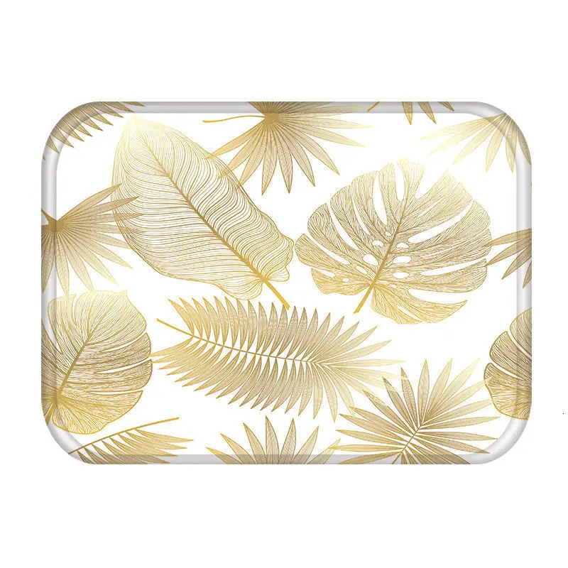 2DD-48255-009 Golden Tropical Leaves Kitchen Entrance Door Mat Coral Velvet Carpet Rubber Colorful Indoor Floor Mats Non-Anti-Slip Rug 48255 - Цвет: 2DD-48255-009