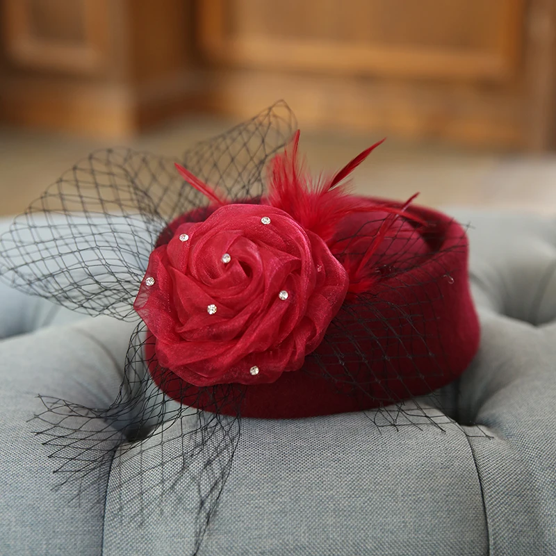 Берет milliner шляпа осень/зима шляпа британская подиумная шапка Топ шапка-ушанка стюардесса Мода корейская версия - Цвет: Wine red