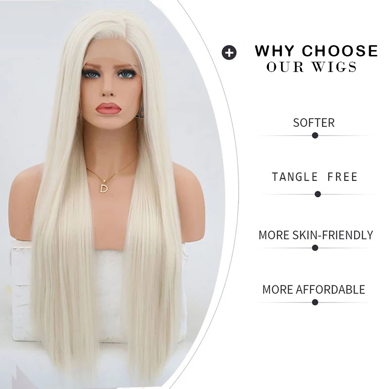 Blonde Wig Synthetic Lace Front Wig For Women Long Silky Straight Hair Natural Hairline Side Part Cosplay Wigs Charisma lace front wig lace wigs synthetic wigs womens synthetic wigs