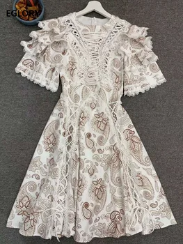 

Newest Fashion Summer Dress 2020 High Quality Women Vintage Print Cross String Deco Short Sleeve Casual Sexy Club Dress Sun