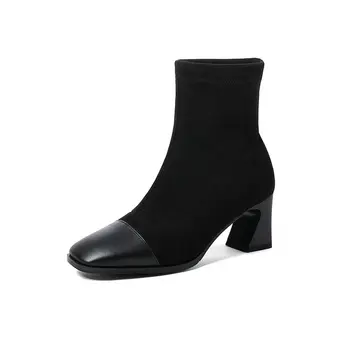 

Women 6cm High Heels Ankle Boots Autumn Winter Square Toe Buckle Dress Party Shoes Woman Large Size 42 43