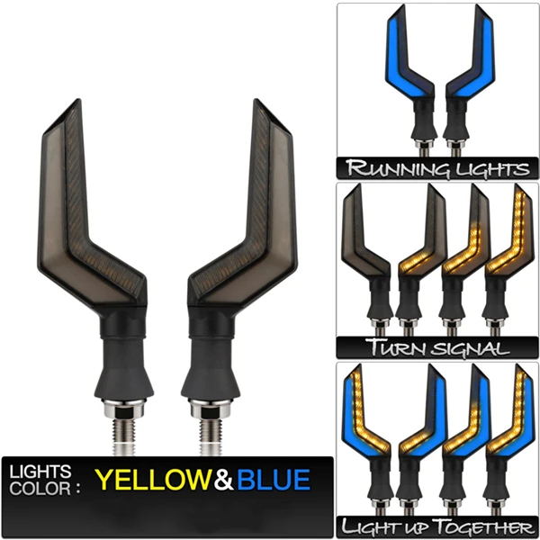 Motorcycle Turn Signals Light 12V Flasher Motorcycle Led Flowing Water Blinker Bendable Signal Lamp Universal Accessories 2pcs Blue