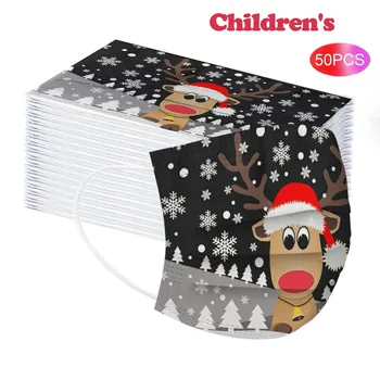 

Children Disposable Face Mask Industrials 3ply Non-woven Ear Loop Mask 50pcs Reindeer Snowflake Printing Mouth Masks Mascarilla