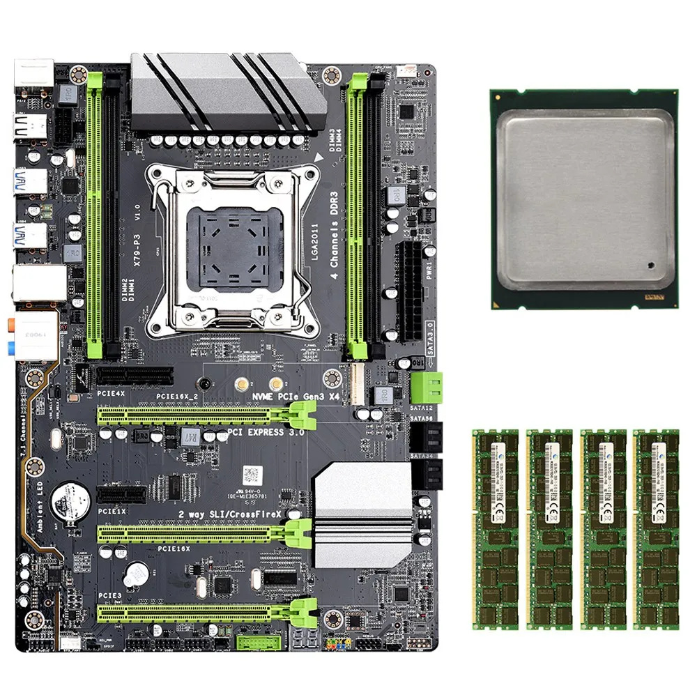 

X79-P3 LGA 2011 ATX Gaming Motherboard DDR3 RAM Memory NVME M.2 SSD Support for Intel Xeon Core CPU(with E5-2670 CPU)