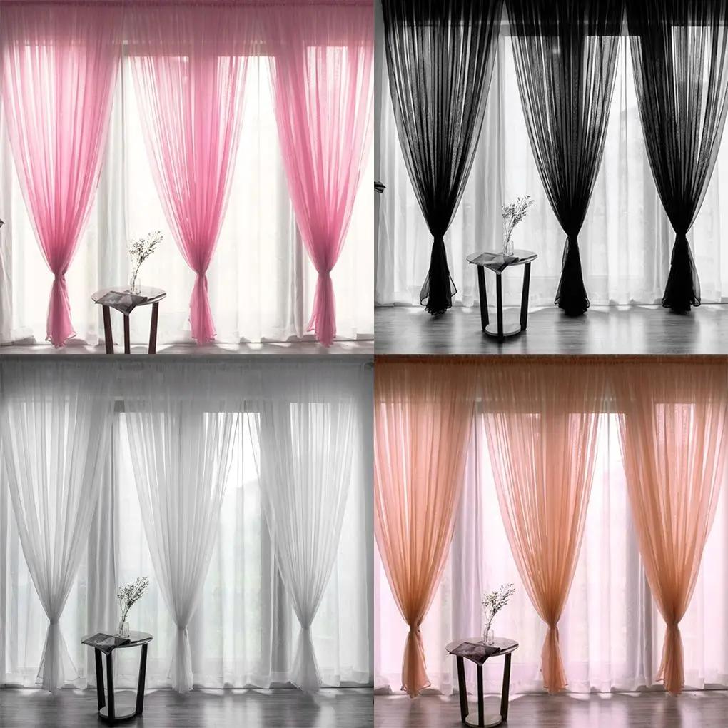 

Voile Window Curtain Extra Long Sheer Drape Panel Solid Color Rod Pocket Curtain for Living Room