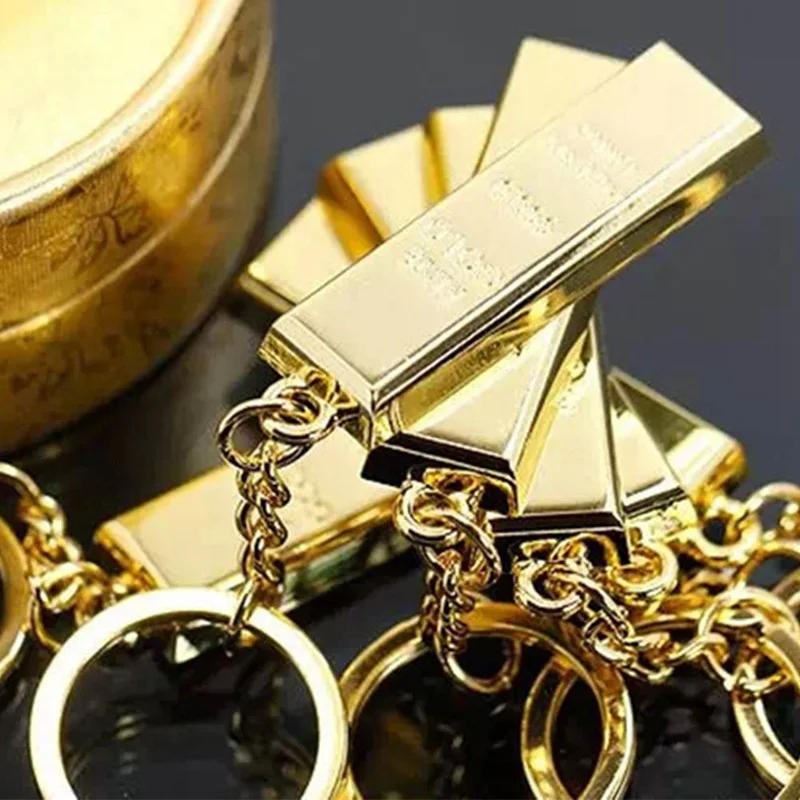 1pc Metal Gold Bar Golden Brick Keychain Creative Keyfob Keyring Gift free shipping