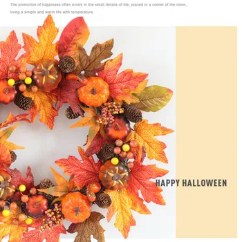 

20 Inches Fall Wreath Pumpkin Wreath Autumn Maple Leaf Harvest Thanksgiving Door Front Door Home Party Decoration Props Products
