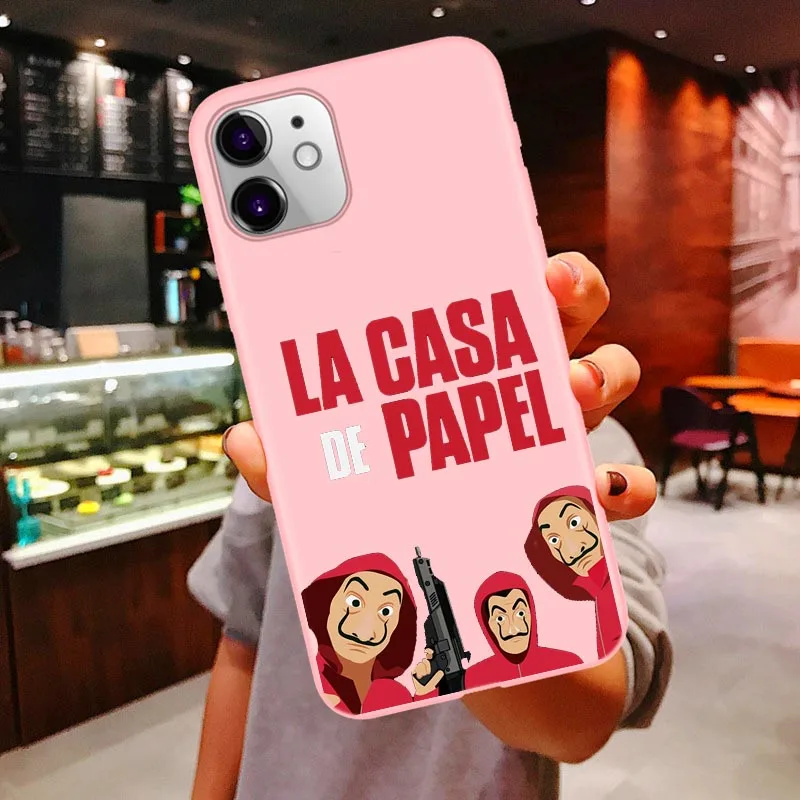PINK TPU Чехол для iPhone 11 Pro Max Money Heist House Of papel для телефона iPhone 6S 6 7 8 Plus XS MAX XR x - Цвет: PINK TPU