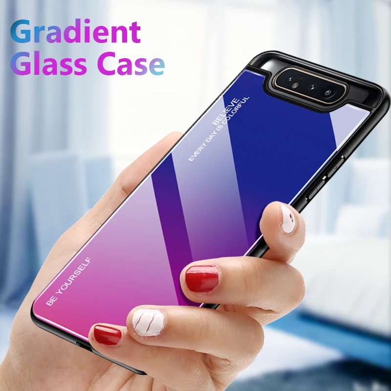 

Tempered Glass Phone Back Case For Samsung Galaxy A50 A30 A60 A70 A80 A20e Stained Gradient Colorful Cover Shell Coque