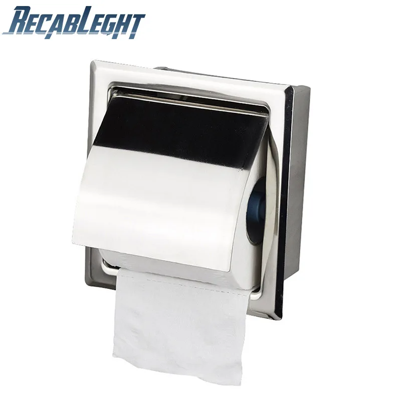 

Recableght Toilet Paper Holder Bathroom Wall Mount Flush Type Stainless Steel Paper Tissue Rack Waterproof Save Space Beautiful