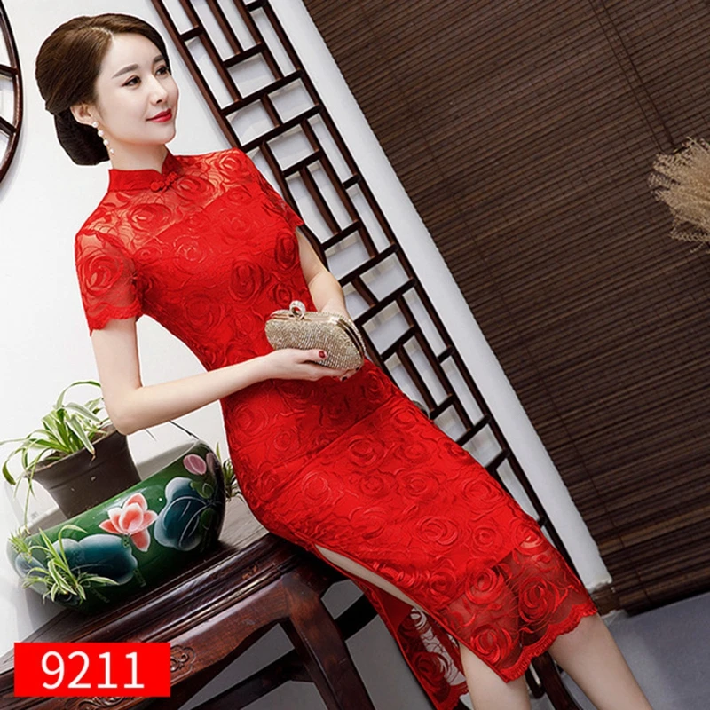 Новая мода cheongsam улучшенное кружево Cheongsam китайский стиль Женская юбка ретро Национальный китайский стиль женское платье cheongsam - Цвет: 9211