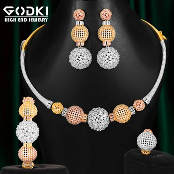 

GODKI Luxury Ball Chain Nigerian Statement Jewelry sets For Women Wedding Cubic Zircon CZ Dubai Gold Bridal Jewelry Set 2019