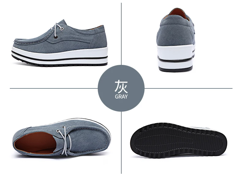 19 New Women Flat Platform Shoes Genuine Leather Ladies Flatform Shoes Lace Up Loafers Shoes Woman Heigh Increasing Shoes