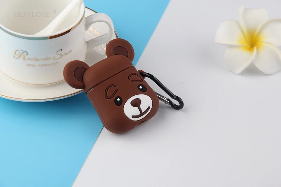 3D чехол для наушников для AirPods 2, силиконовый чехол с милым мультяшным медведем для Apple Air pods, чехол для наушников с котом, поросенком, кольцом на палец