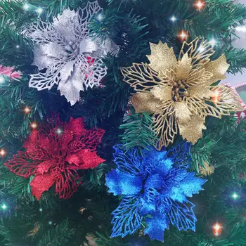 

Simulation Christmas Flower Christmas Tree Decoration Christmas Large Poinsettia Glitter Flower Tree Hanging Party Wedding Decor