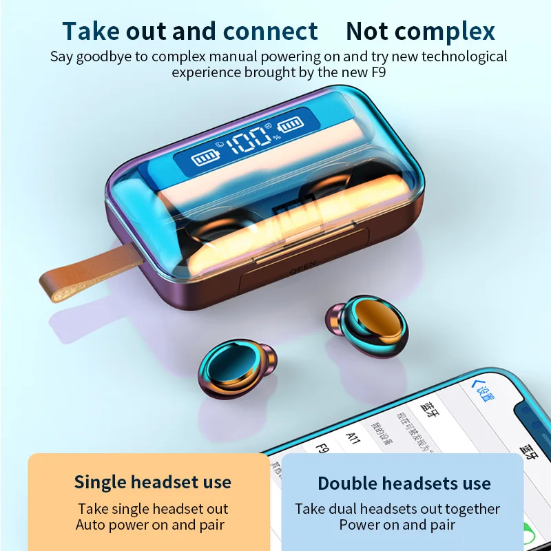 TWS Wireless Headphone 2000mAh Charging Box Bluetooth 5 0 Earphones 9D Stereo Sports Waterproof Earbuds Headsets With Microphone