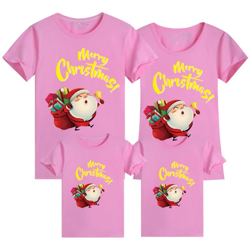 Pink Рождественская модная одежда для всей семьи; одинаковые комплекты для семьи; футболка; одежда для семьи; одежда с короткими рукавами для мамы, папы и ребенка - Цвет: Pink