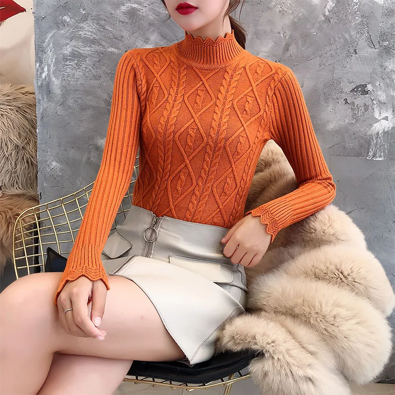 

2019 Real Poncho Jumper Feminino Sweater, Female Fitness Short, Thickened Westernized Bottom Shirt, Tight-fitting Knitted Shirt