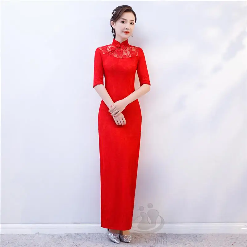 Элегантное женское тонкое платье Cheongsam с блестками, сексуальное вечернее платье, винтажное кружевное платье для сцены, китайский стиль, банкетное платье Qipao 3XL - Цвет: Style A