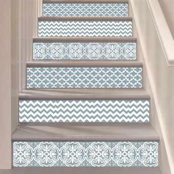 

Creative Geometric Stairs-Stickers Light Blue Decorate Steps Decoration Sticker Escalier 6 Piece Set Home Decor Pegatinas ZE240