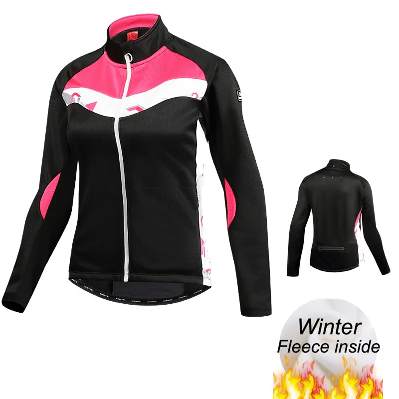 

Santic Women Outdoor Cycling Print Jacket Winter Windproof Bike Coats Road Bicycle Jersey Warm+ Thermal Fleece Cycle Clothing