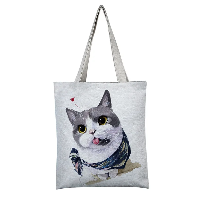 EXCELSIOR женская сумка, холщовая, с рисунком кота, Наплечные сумки, холщовая, на заказ, сумка для покупок, сумка, основная, Bolsa Feminina