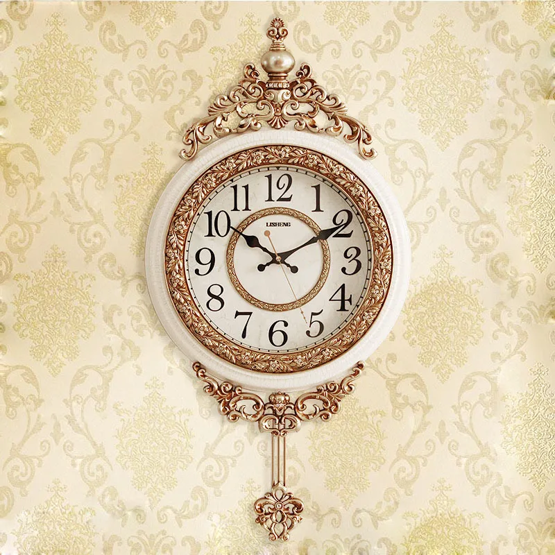 Large Mute Flower Carving Pendulum Wall Clock Z1112-3  