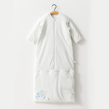 

quilt ear sleeping bag Children's long-sleeve split leg double-sided cartoon baby anti-kicking Yarn-dyed detachable stripe print