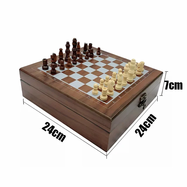 Buy Online Best Quality 4-in-1 With High-Quality Wooden Folding Chess Set Game Board Chip Dice Domino Children Adult Family Game For Beginners Gift.